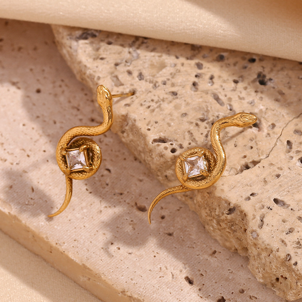 18k Gold Square Zirconium Snake Shaped Stainless Steel Rings