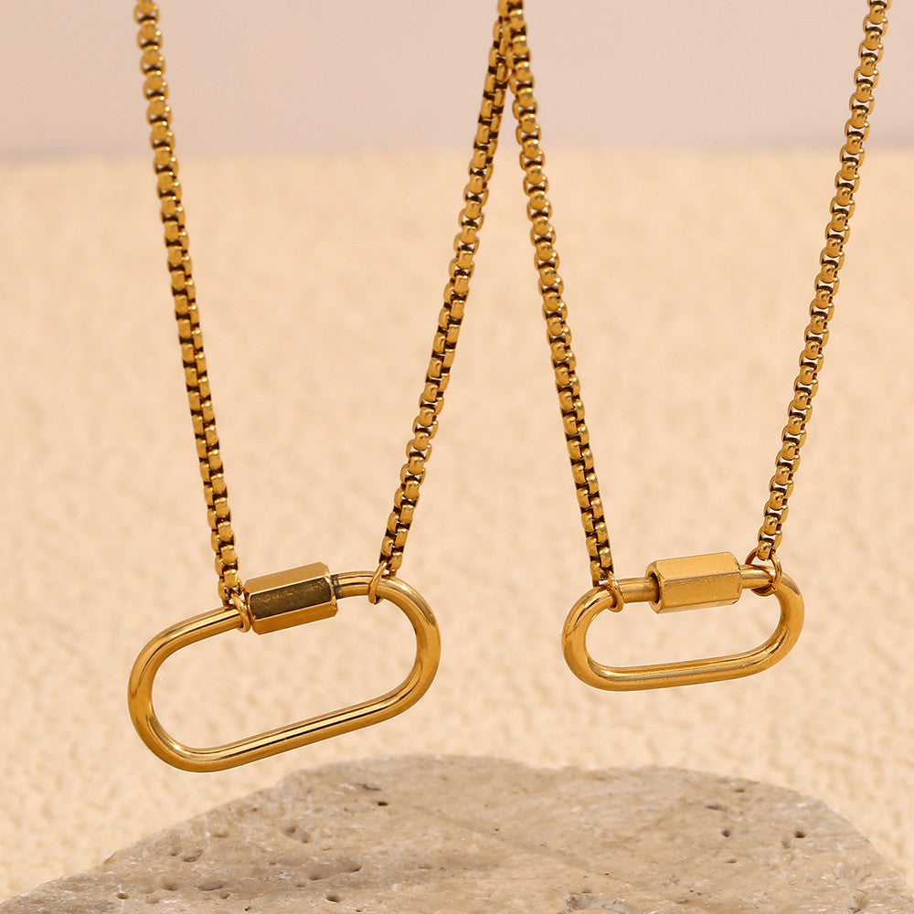 Womens S/L Size 18k Gold Waterproof Handmade Stainless Steel Buckle Pendant Necklace