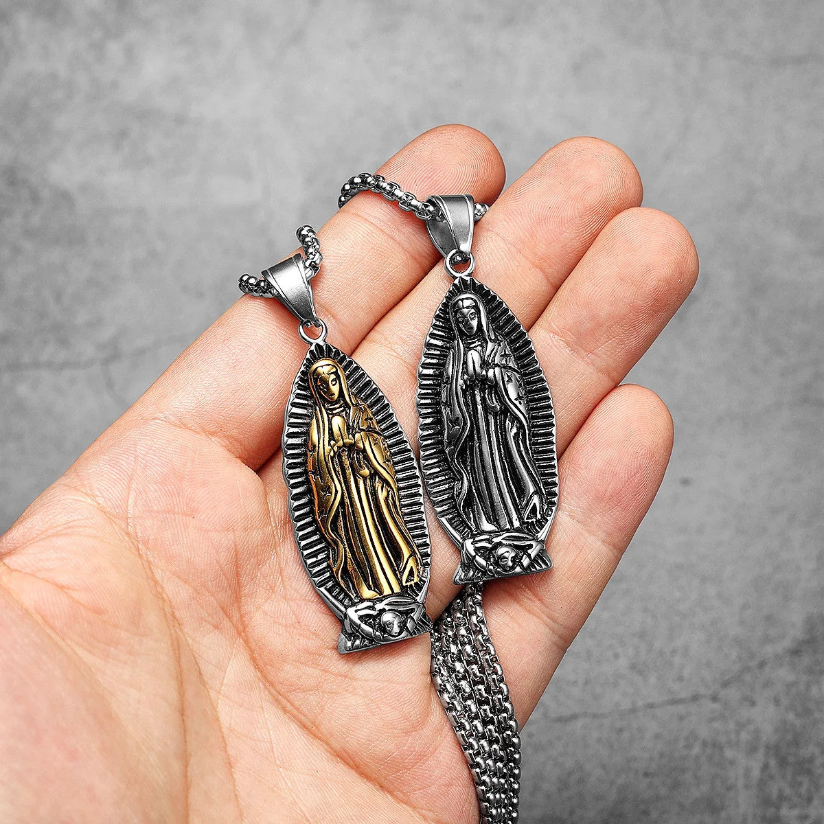 Virgin Mary | Powerful Symbolic 14k Gold Accent over Solid Stainless Steel Pendant