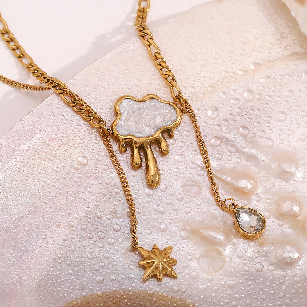 Rain | 18k Gold Double Layer Tear Drop Cloud Waterproof Stainless Steel Tassel Necklace