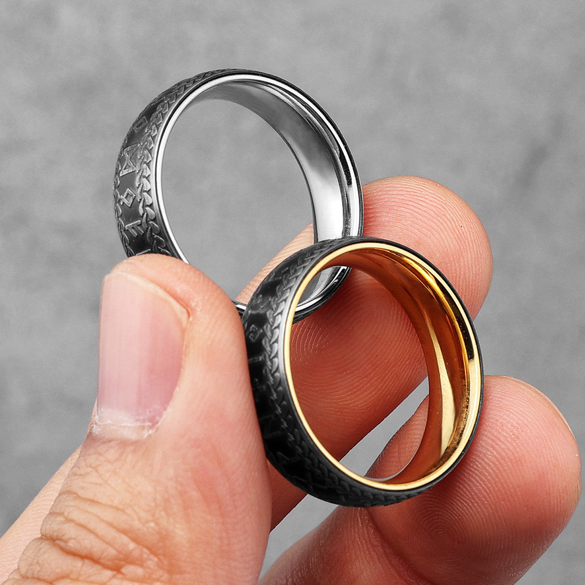 King Viking | 14k Gold Black Viking Runes No Fade Solid Stainless Steel Men's Rings