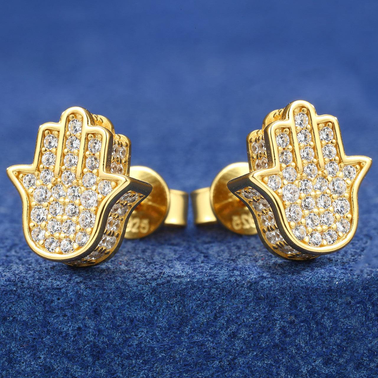 Mystic Hand | Moissanite Diamond 24k Gold Solid Silver Fatima Hamsa Hands Stud Earrings