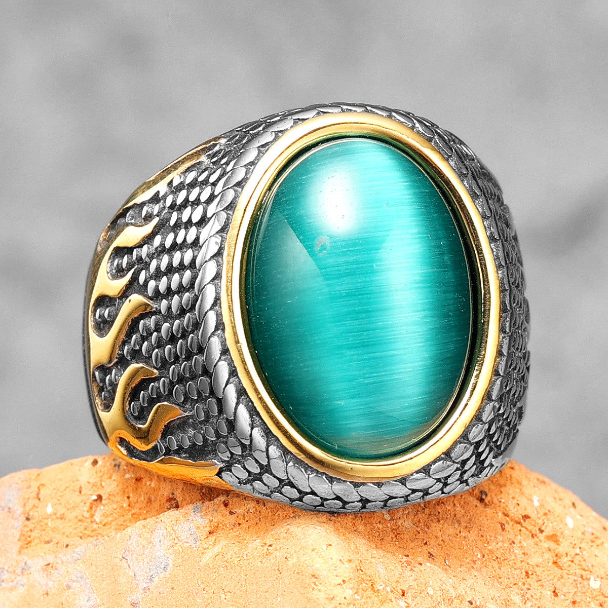 The Blackstone | 316L No Fade Stainless Steel Simple Gemstone Hip Hop Ring