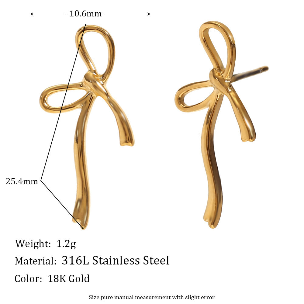 18k Gold Irregular Sweet Bow Sterling Silver Water Resistant Earrings