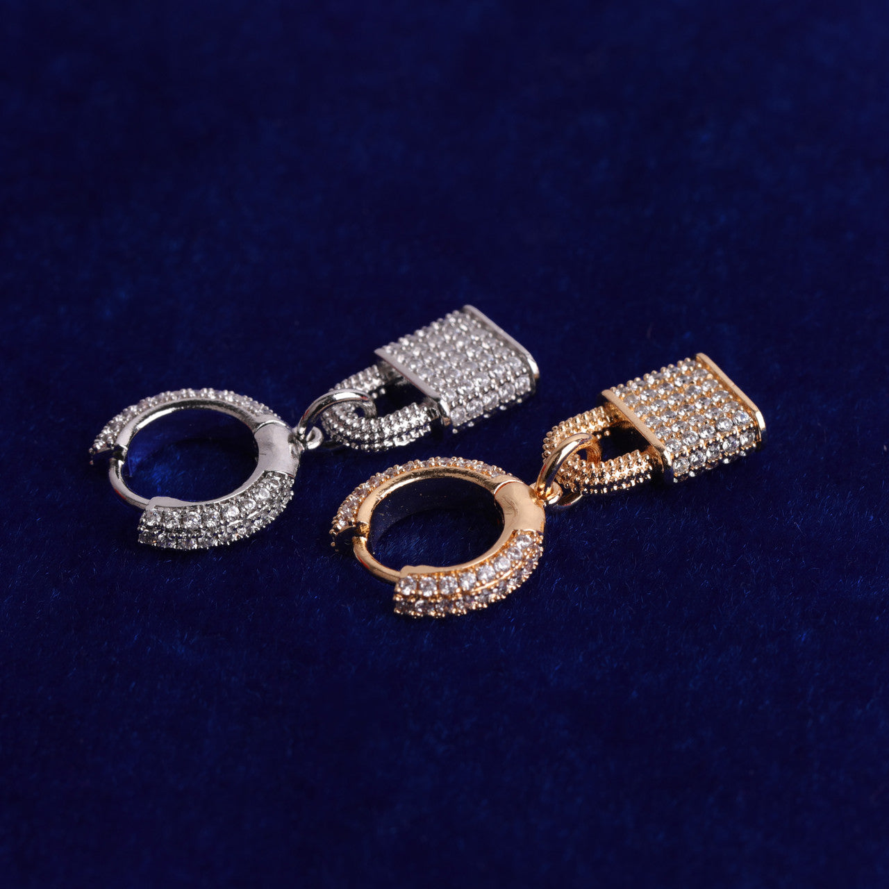 Rose Gold 925 Silver 24k Micro Pave Pad Lock Huggie Hip Hop Earrings