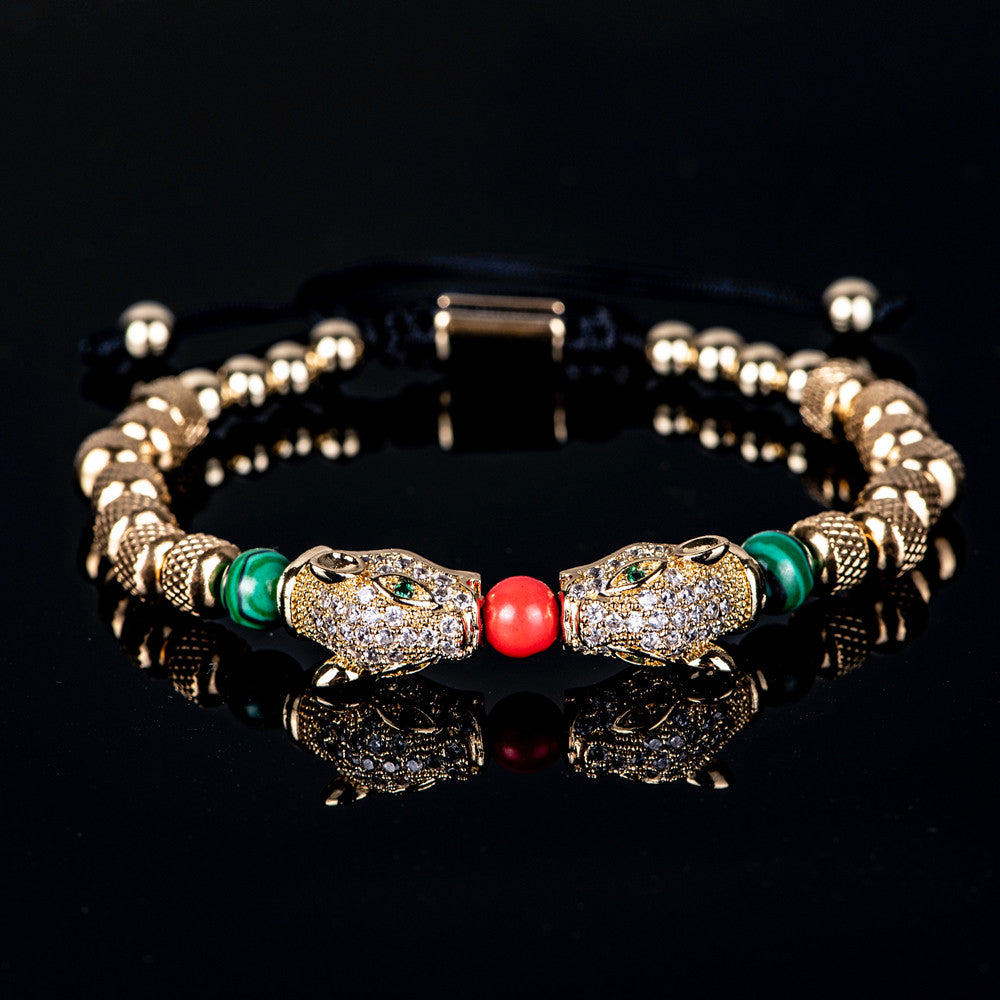 Leopard Spirit | Simulate Diamond Stainless Steel Double Leopard Head Bracelet