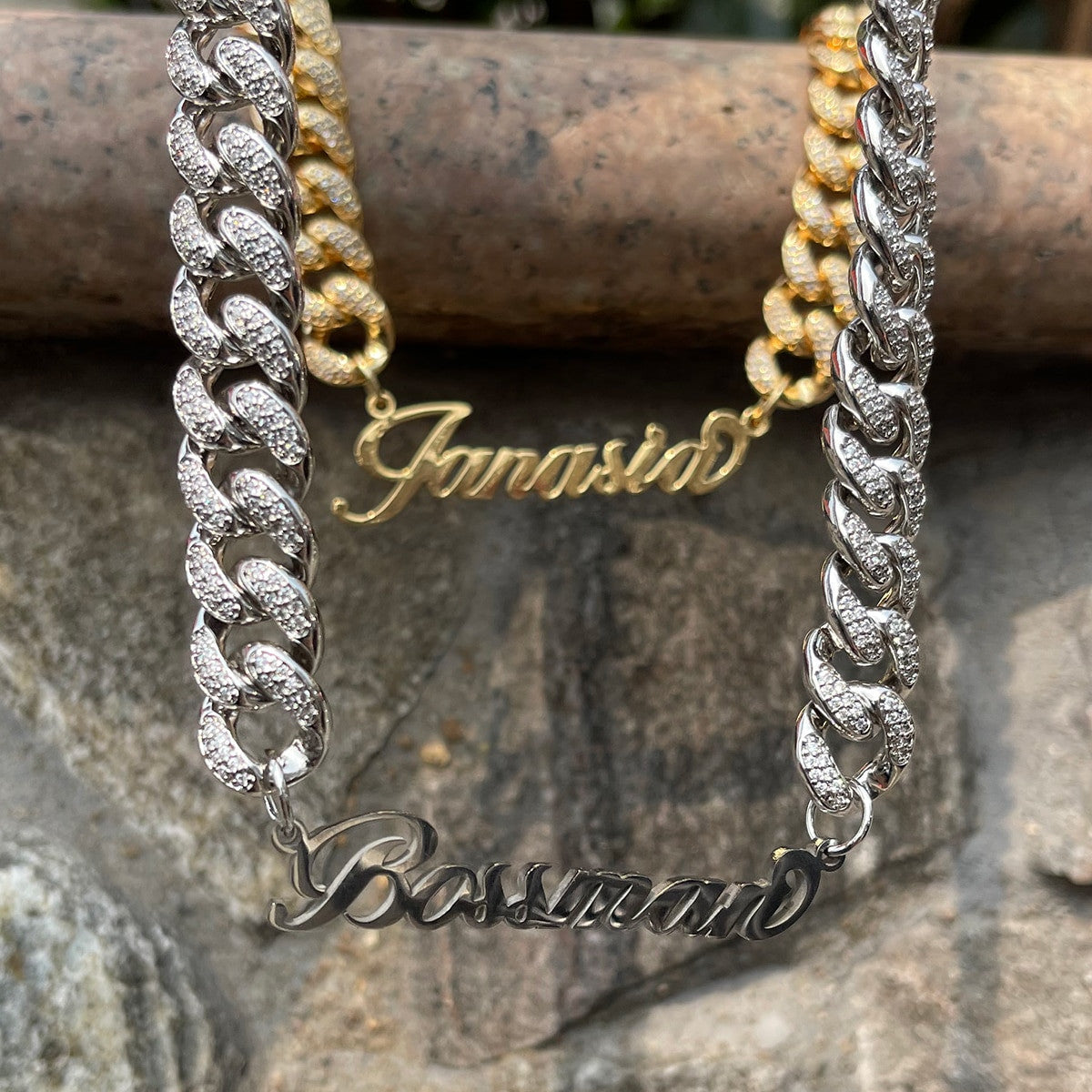 No Fade Stainless Steel Cursive Custom Name Plate Cuban Link Chain Pendant