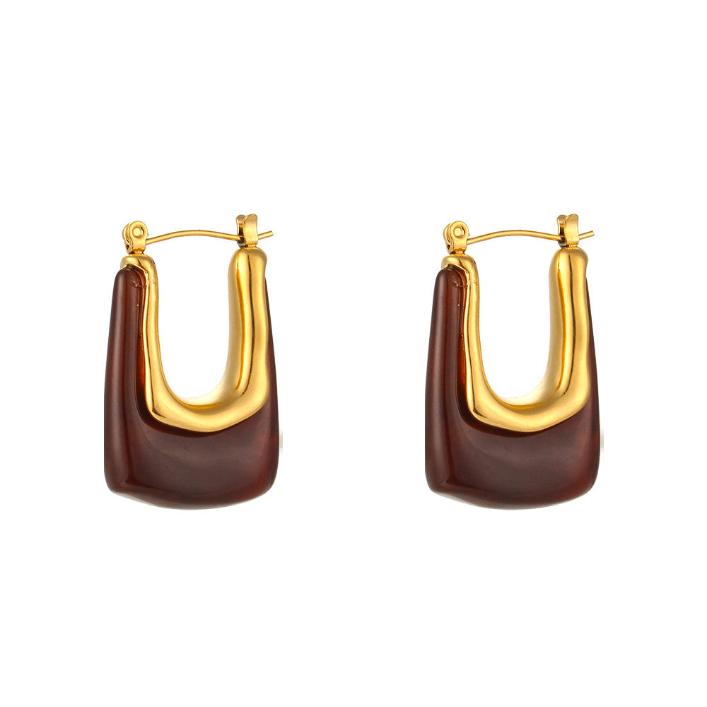 18k Gold Stainless Steel Tarnish Free Resin Crystal Hoop Earrings