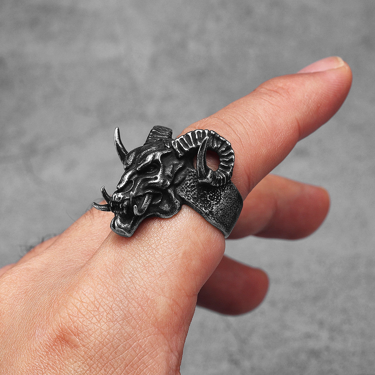 Retro Demon Satan | 316L No Fade Stainless Steel Lucifer Skull Men's Rings