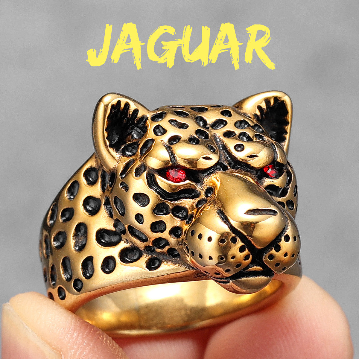 Jaguar | 14k Gold over No Fade 316L Stainless Steel Mens Hip Hop Rings