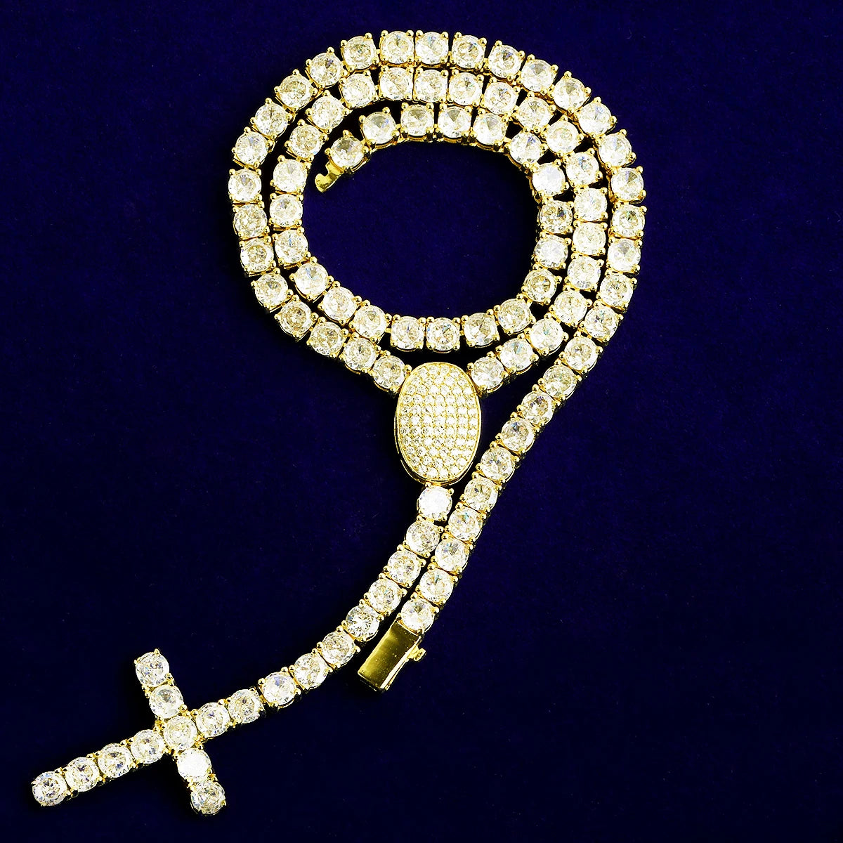 Drip Cross | VVS Diamond CZ Rosary Style 5AA+ Luxury Hip Hop Tennis Chain Necklace