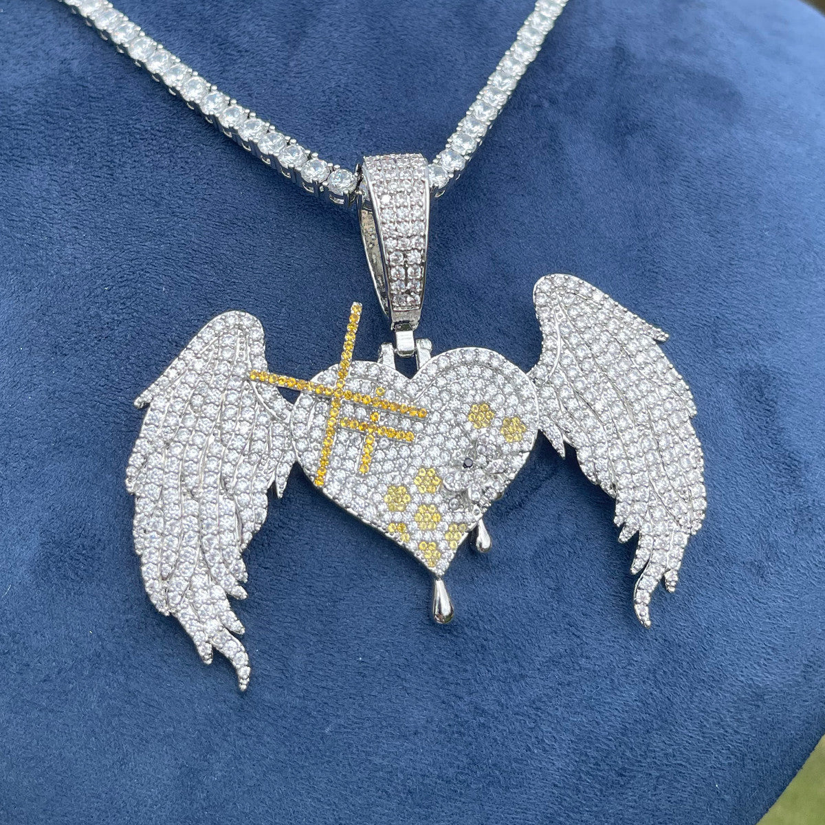 The SweetHeart | VVS Diamond CZ Honey Bee Drip Winged Heart Designer Necklace