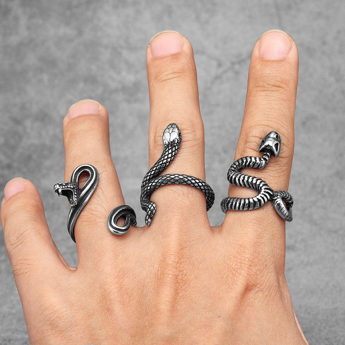 The Mamba | 316L Solid No Fade Stainless Steel Snake Bone Street Style Rings