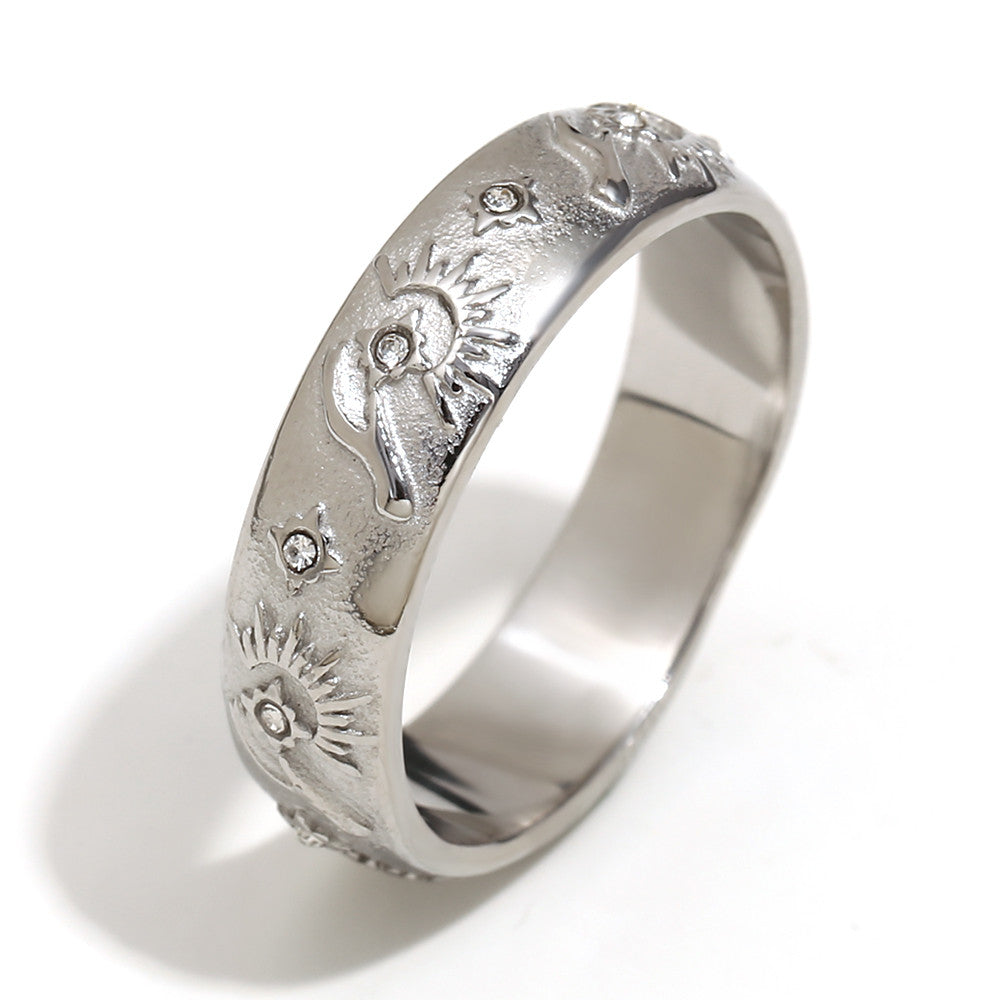 18k Gold Solid Stainless Steel Tarot Cards Waterproof CZ Bling Rings