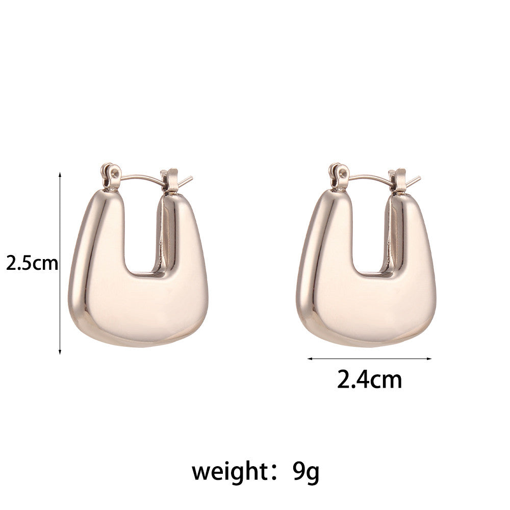 Ladies Silver No Fade Waterproof Stainless Steel Hollow Geometric Round Trapezoid Hoop Earrings