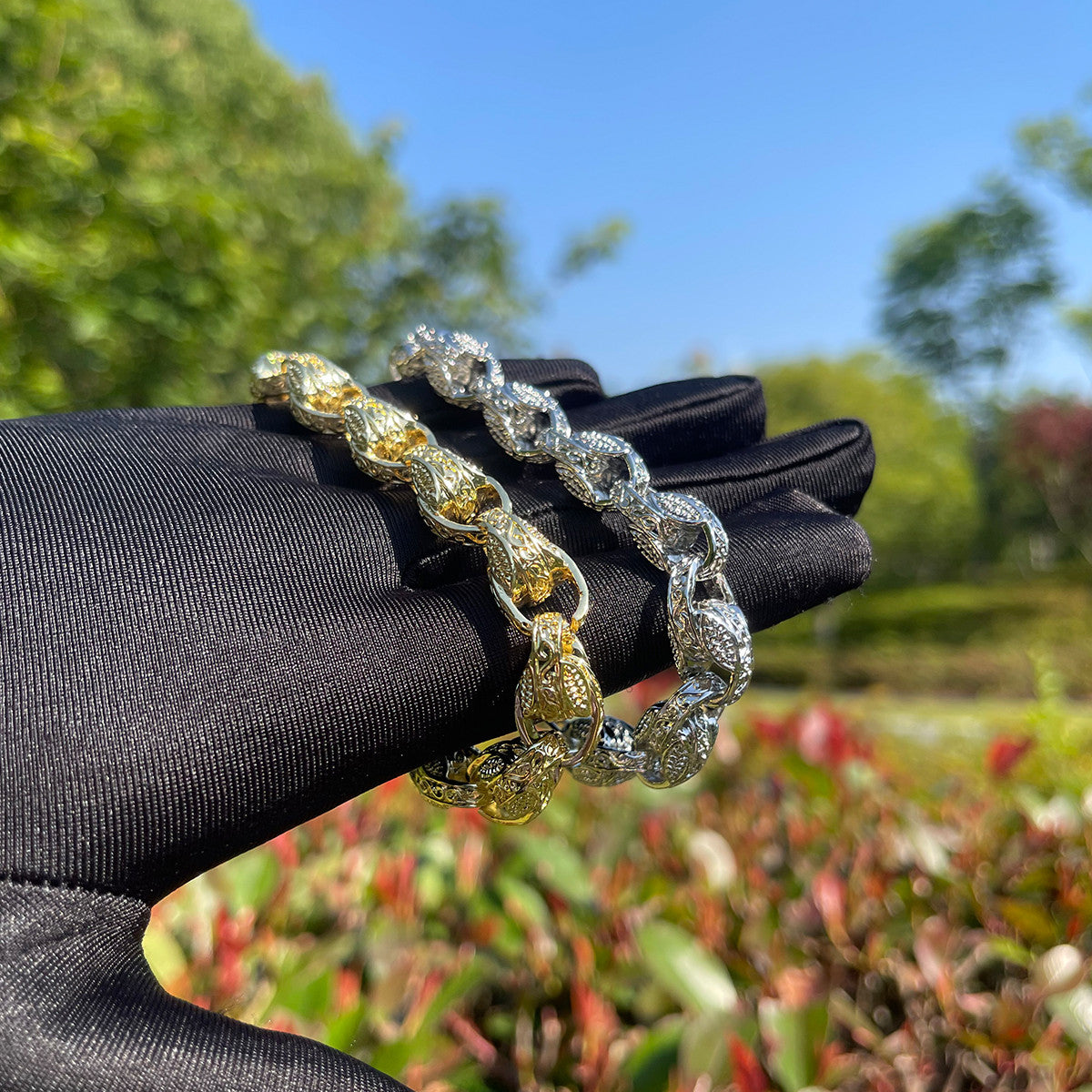 LuxeTulip | Mens 12mm 3D Tulip Link Rebirth Retro Design Hip Hop Bracelet