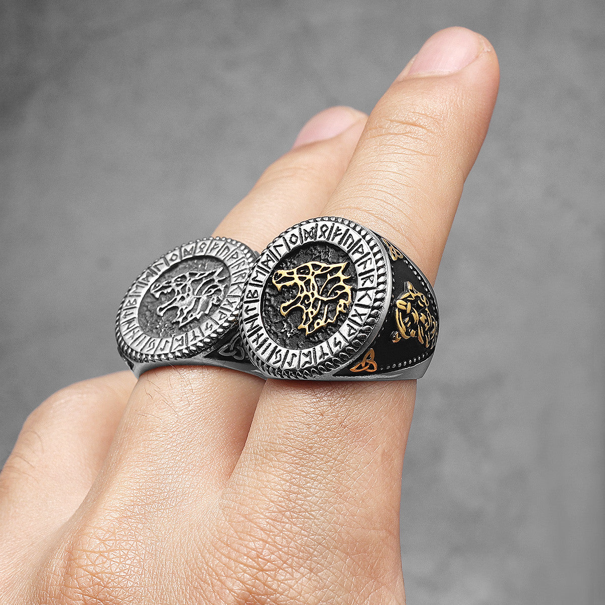 Viking Wolf | Stainless Steel 14k Gold Accent No Fade Unique Personality Street Wear Rings