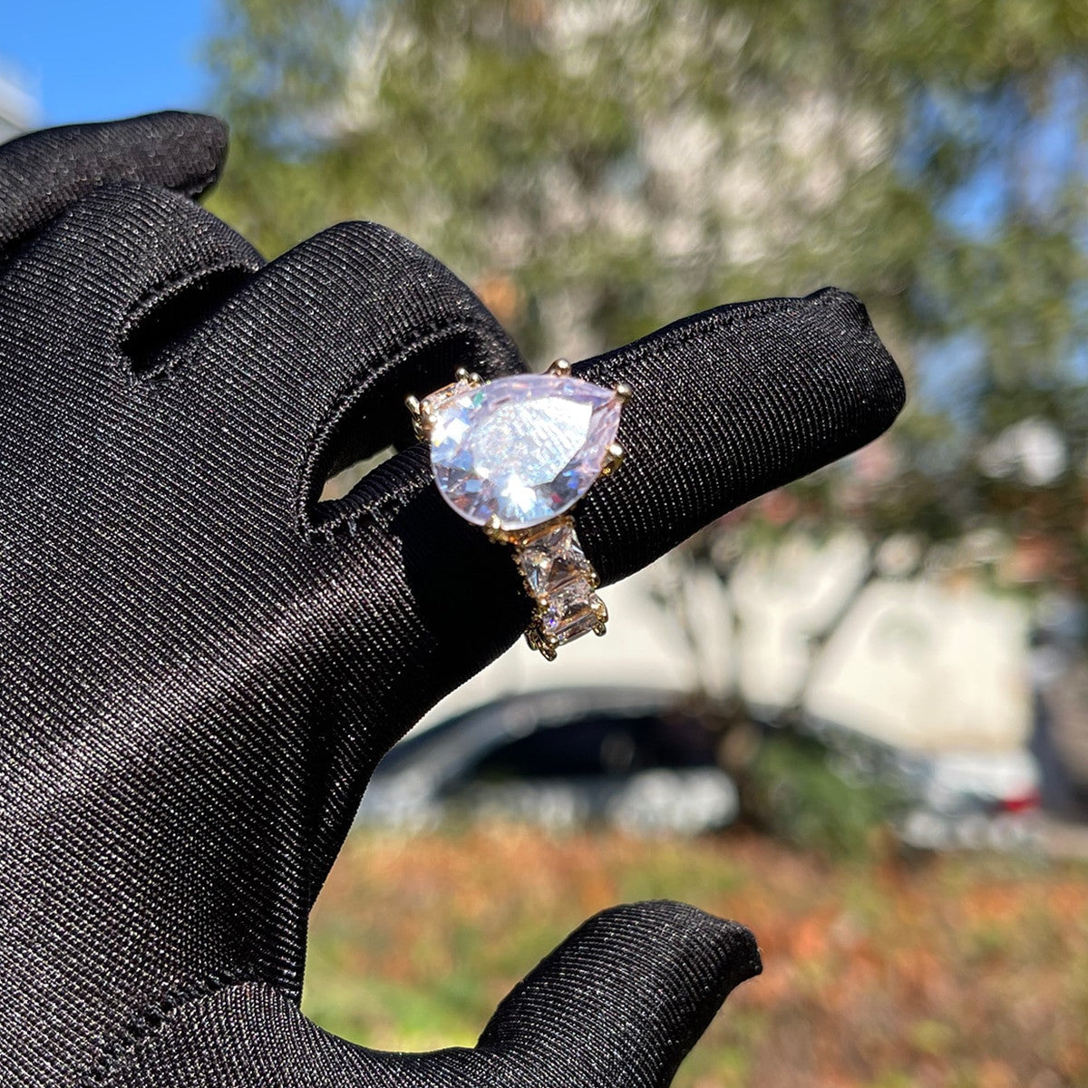 Elegance Princess | Tear Drop Solitaire 24k Gold 925 Silver Bling Rings