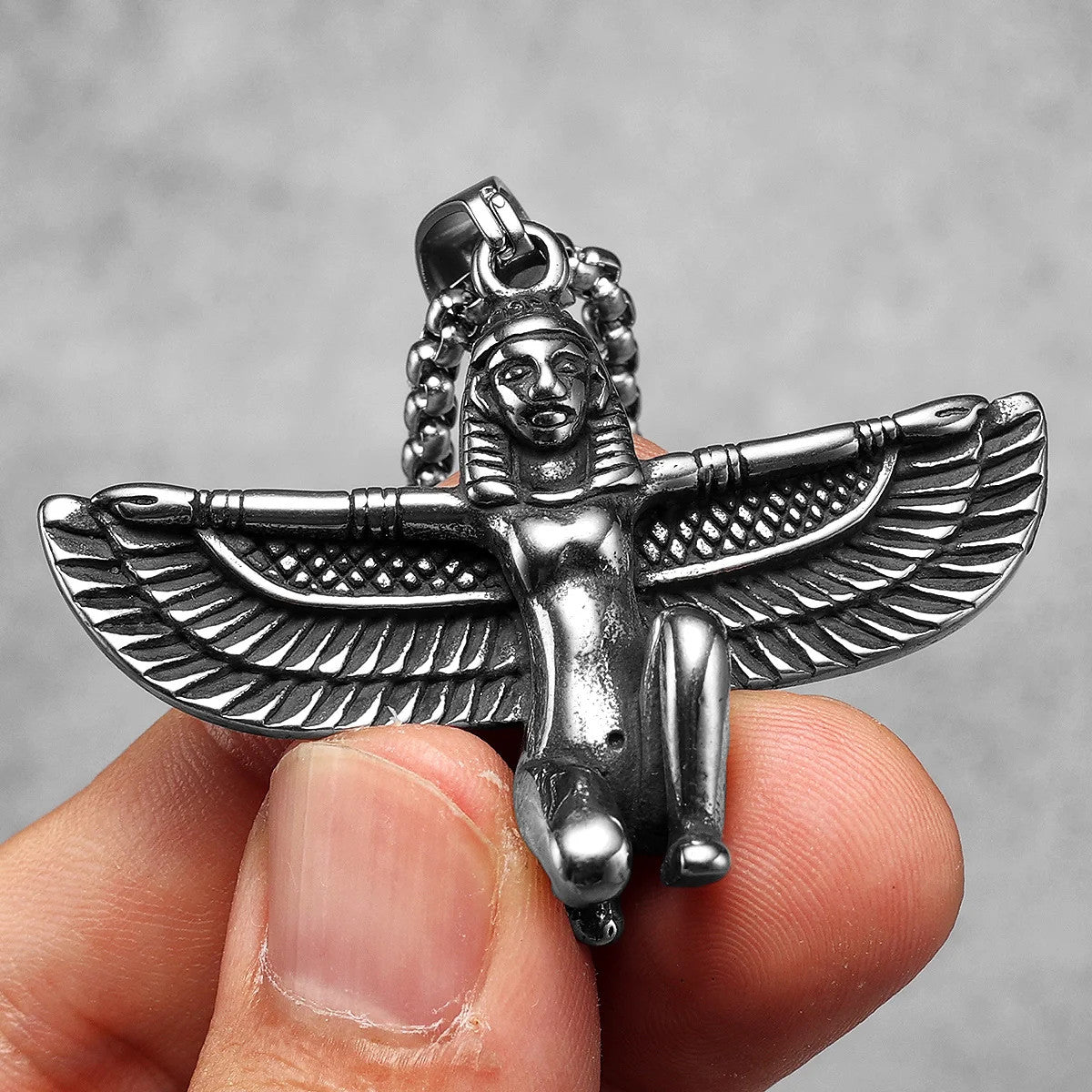 Isis | 316L Solid Stainless Steel Goddess Egyptian Pharaoh Eagle Wing Pendant