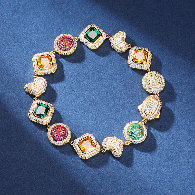 The World | 925 Silver Map Continents Gemstone Moissanite Diamond Iced Blinged Out Bracelets