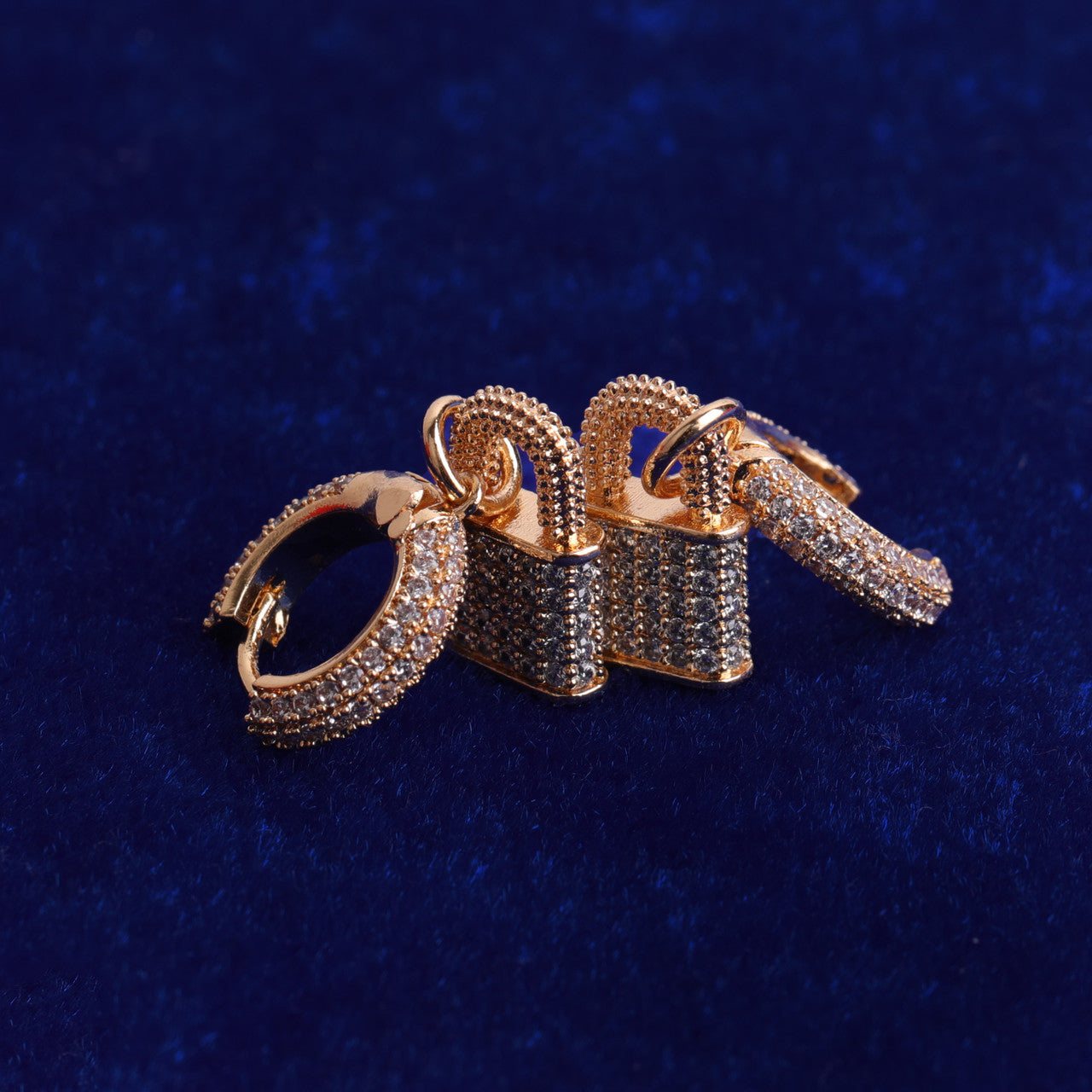 Rose Gold 925 Silver 24k Micro Pave Pad Lock Huggie Hip Hop Earrings