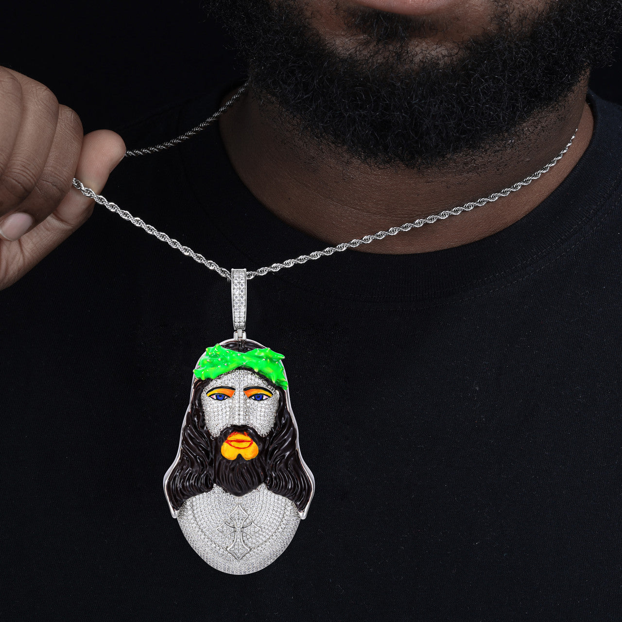 4K Jesus | Sterling Silver Luxury D VVS Moisasnite Diamond Enamel Jesus Piece Hip Hop Pendant