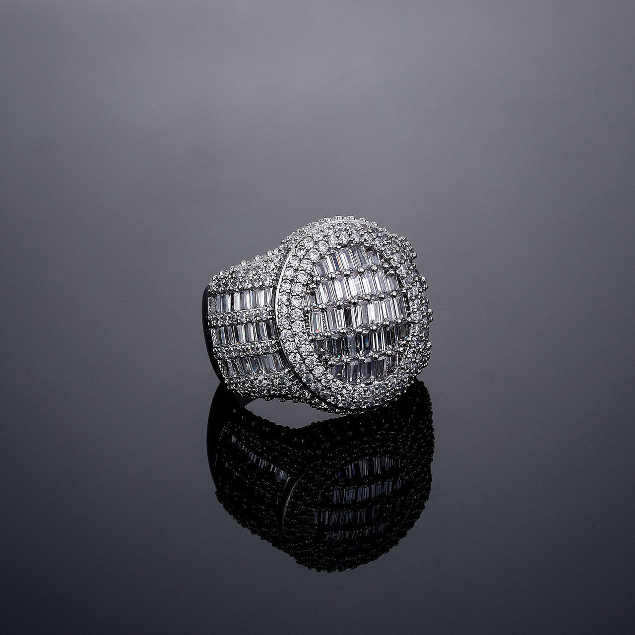 Men's Oval Cut 14k White Yellow Gold Iced Bling Out Baguette Hip Hop Ring