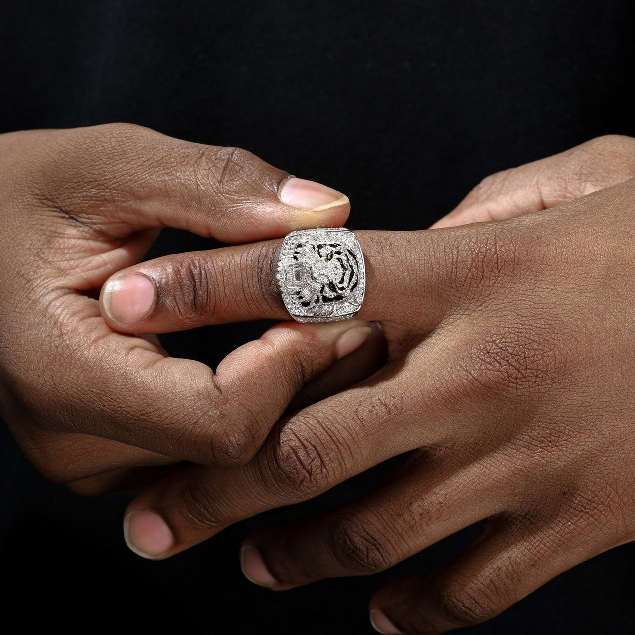 Eye Of The Tiger | Solid Sterling Silver VVS Moissanite Diamond Fierce Tiger Hip Hop Ring