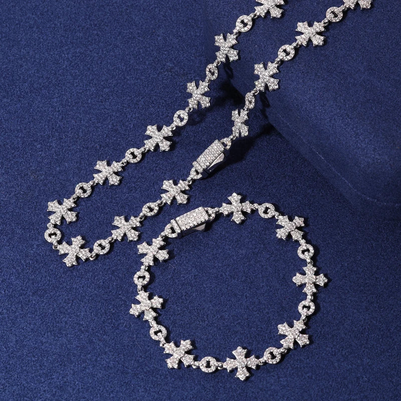 VVS1 Celtic Cross | Solid Sterling Silver Moissanite Diamond O Link Celtic Cross Chain