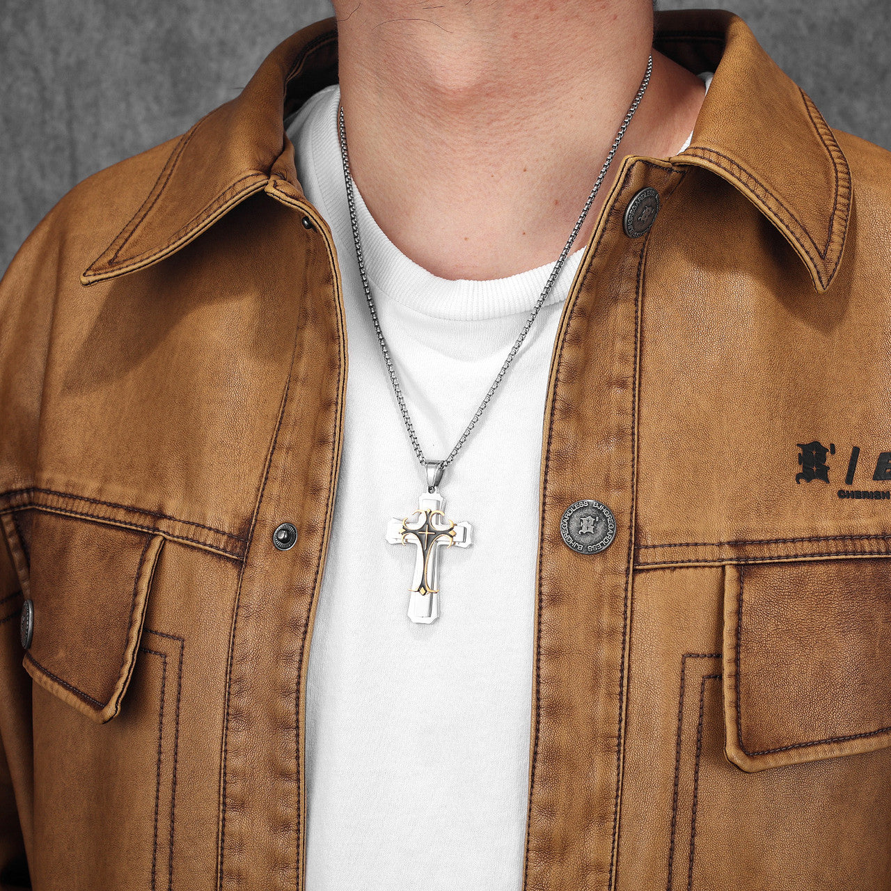 Designer Cross |.316L No Fade Stainless Steel Men's 14k Gold Accent Cross Pendant