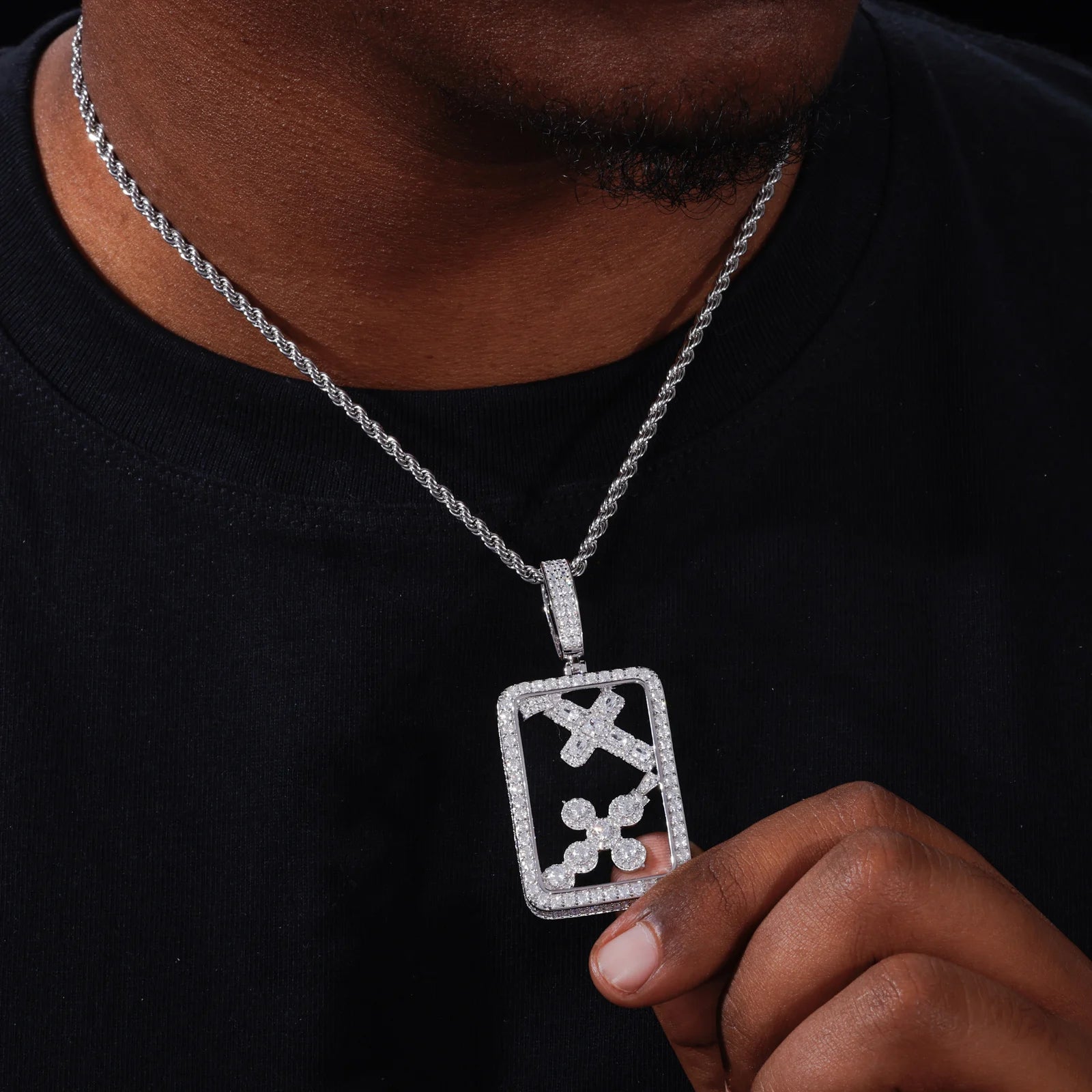 Boxed Double Cross | 925 Sterling Silver Moissanite Iced Blinged Out Cross Pendant