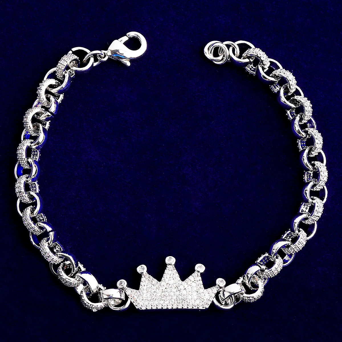 Kings Link | Four Prong VVS Diamond CZ Iced Blinged Out Rolo Crown link Bracelet