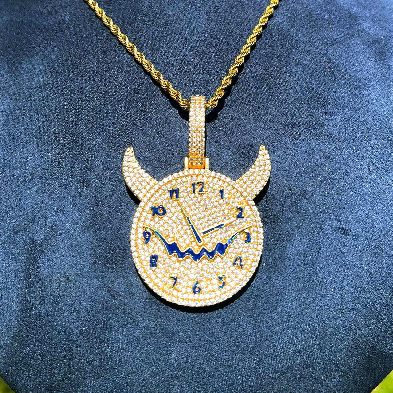 Illusion Of Time | Prong Set VVS Diamond Stone Iced Evil Clock Pendant