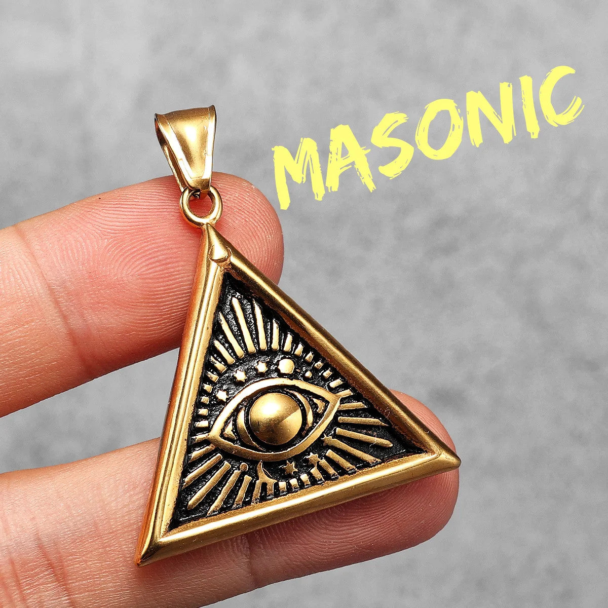 Masonic | 14k Gold Over Solid Stainless Steel Illuminati Eye Amulet Street Wear Pendant