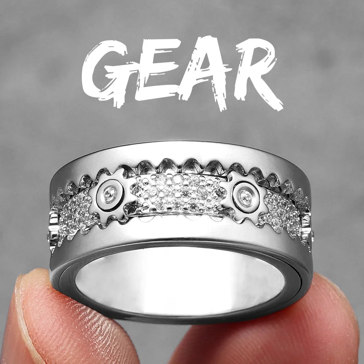 Rotating Gems | Iced Blinged Out Spinning Gears Gemstone No Fade Stainless Steel Rings