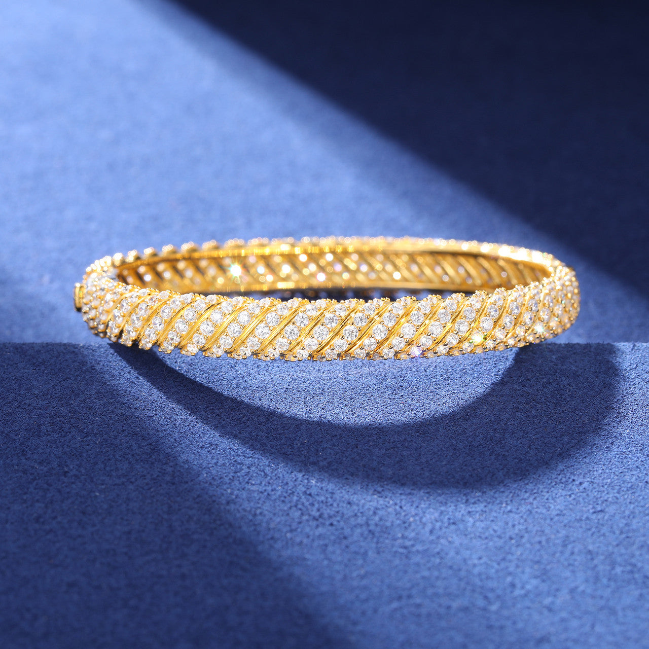 Diamond Twist | Moissanite 8mm Solid Sterling Silver Iced Blinged Out Bangle Bracelets