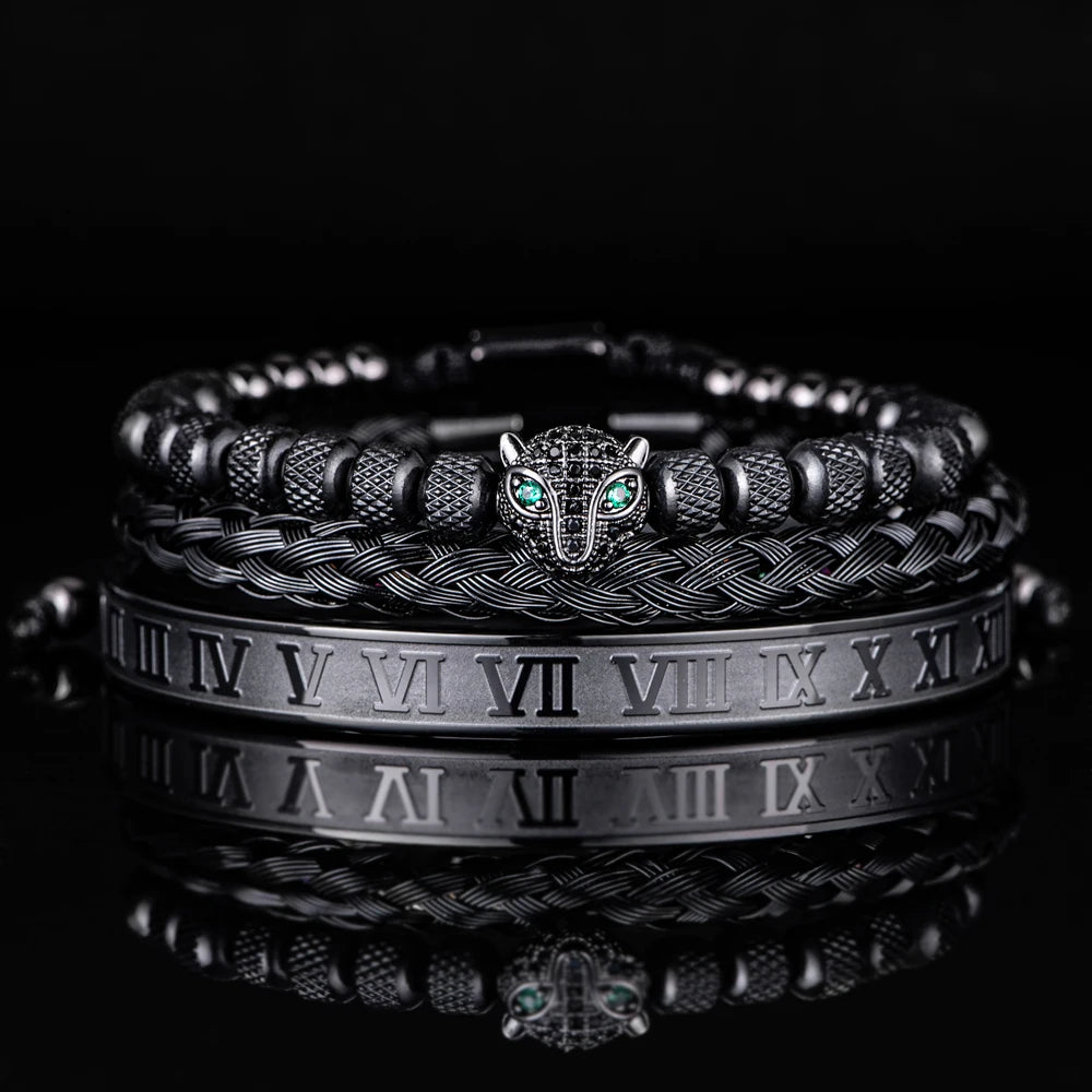 Men's Luxury Leopard Eye Roman Numeral Bangle VVS Diamond CZ Bling Bracelets