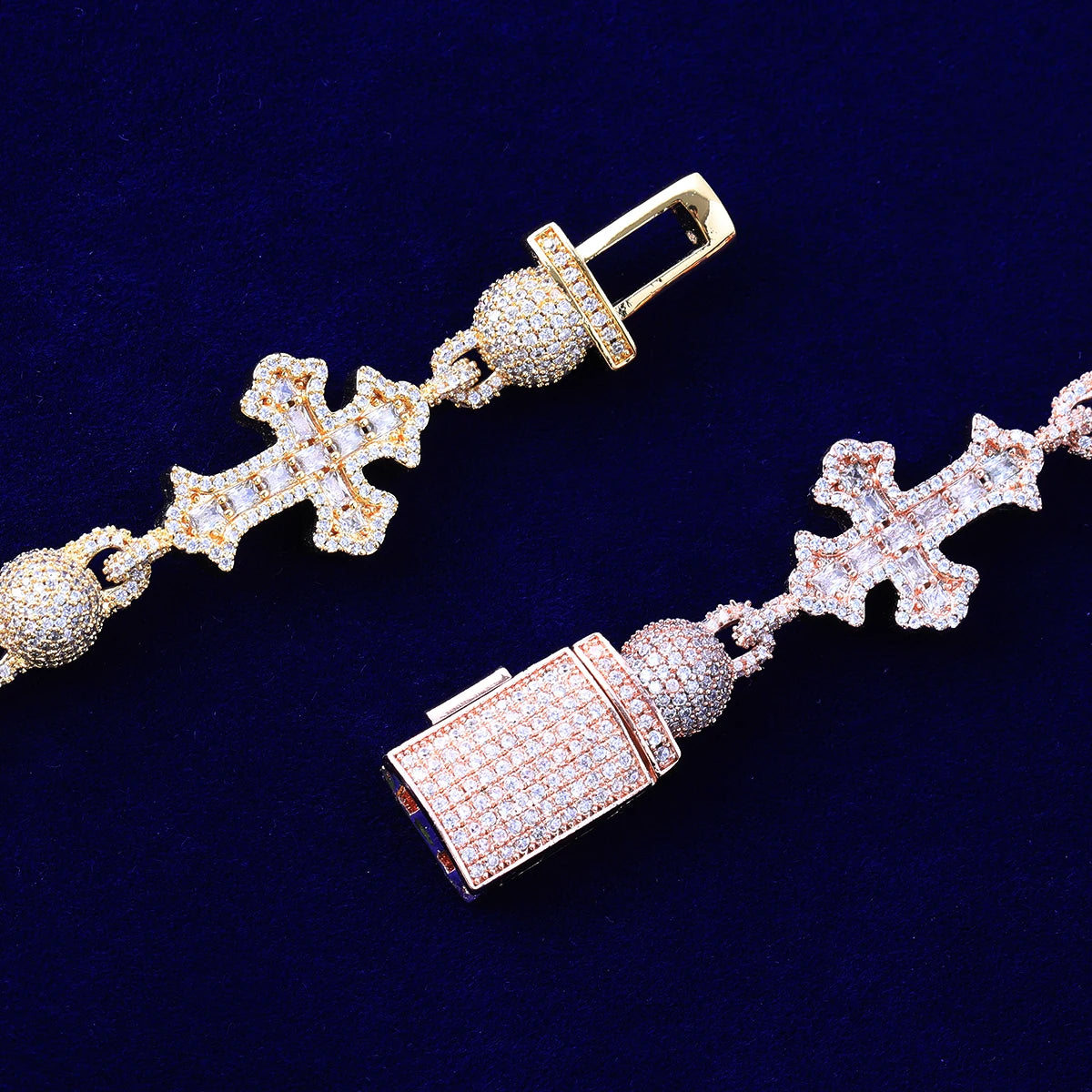 Cross Ball N Chain | VVS Diamond CZ Crescent Cross Hip Hop Pendant Chain Necklace