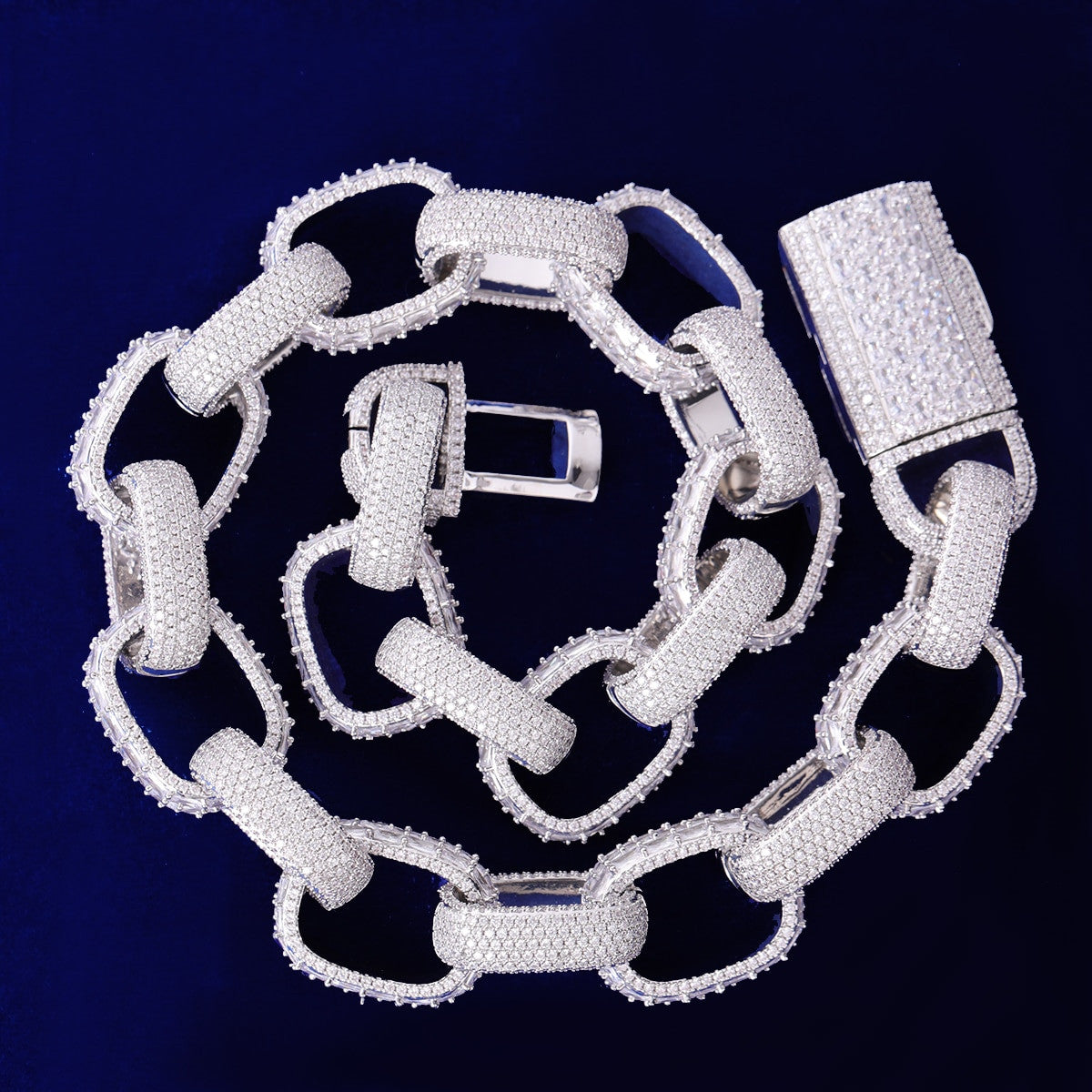 Mens 24k 925 Silver Rose Gold Boss Baller Baguette Links Hip Hop Chain Necklace