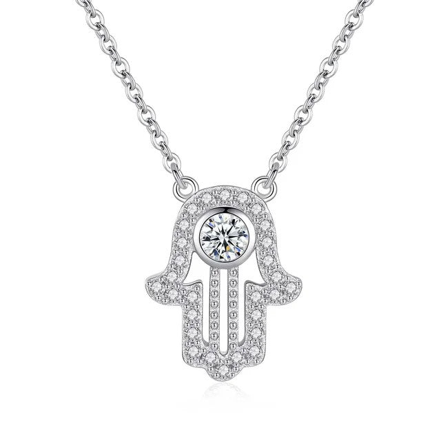 The Hand of Fatima | Ladies Center Stone Hamsa Hand Solid Sterling Silver Necklace