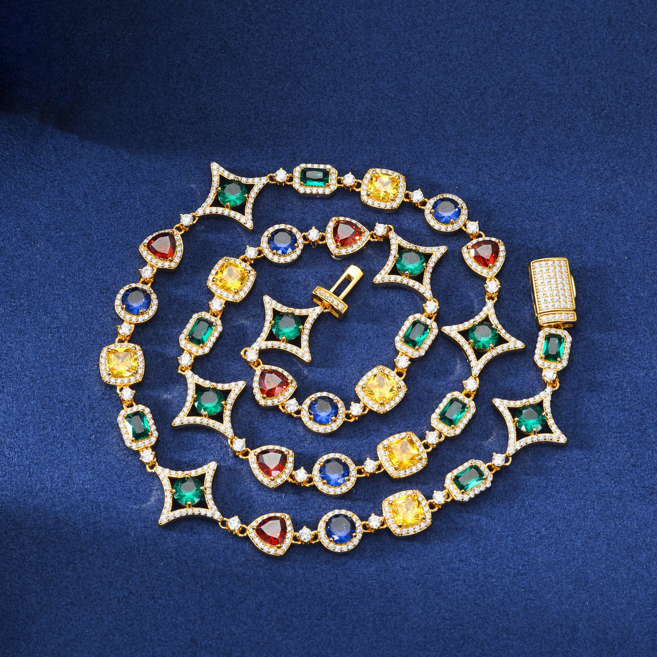 Star Trails | Solid Sterling Silver Moissanite Diamond Colorful Gemstone Hip Hop Chain