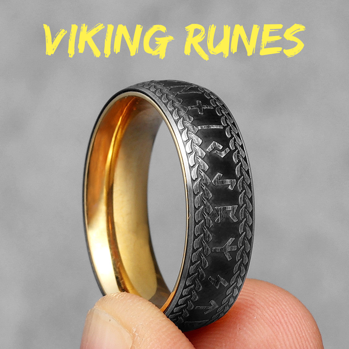 King Viking | 14k Gold Black Viking Runes No Fade Solid Stainless Steel Men's Rings