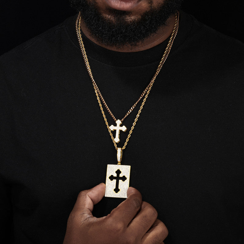 Holy Roller | D Color Moissanite Diamond Detachable Cross Dog Tag 925 Silver Pendants