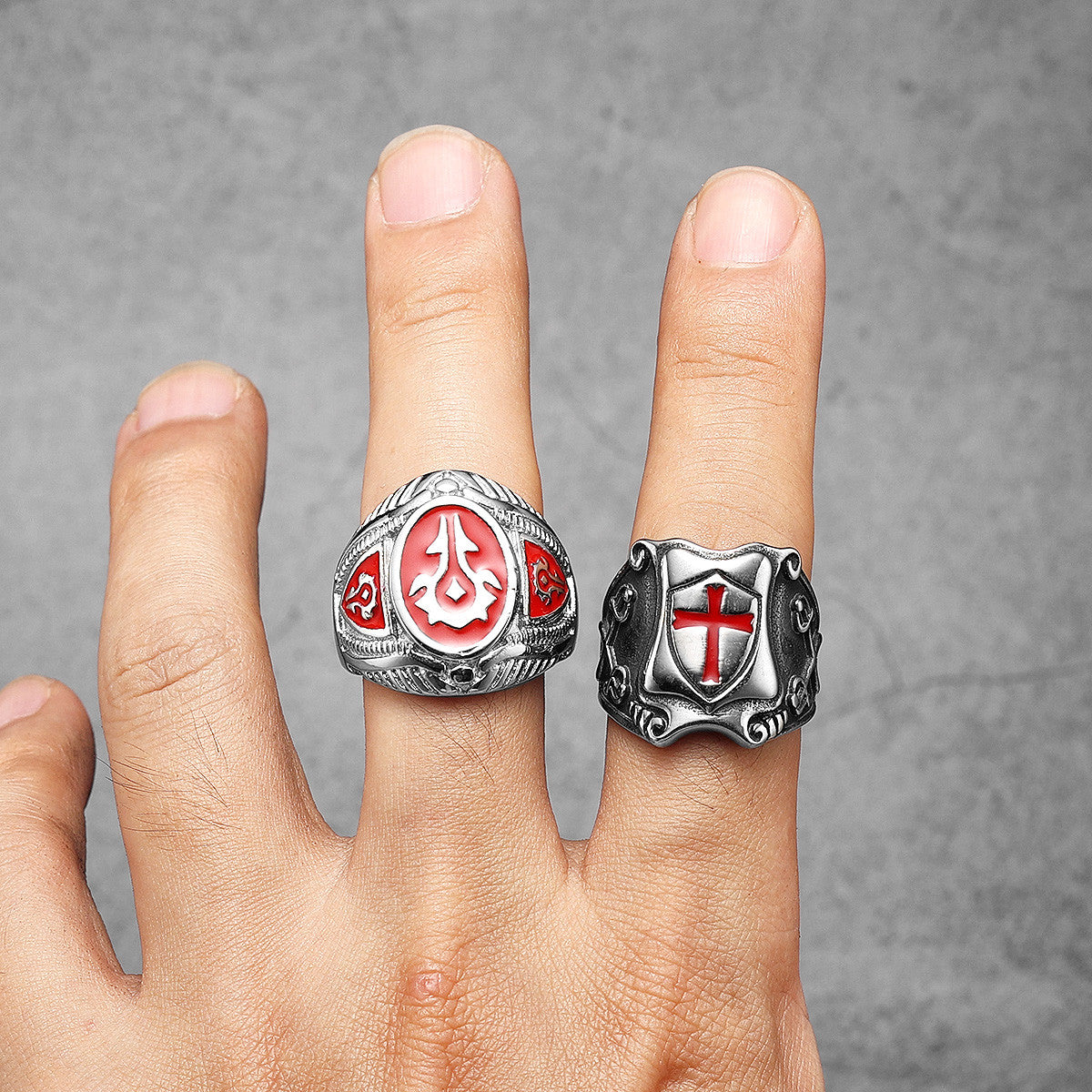 Catholic Crusader | Sold Stainless Steel Designer Red Cross Men Rings