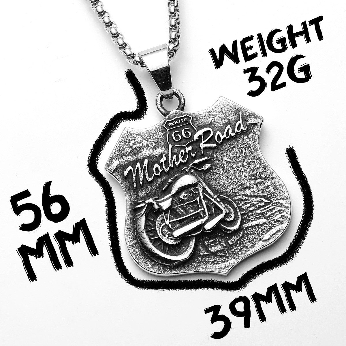 Mother Road 66 | No Fade Stainless Steel Biker Motorcycle Rider Route 66 Chain Pendant