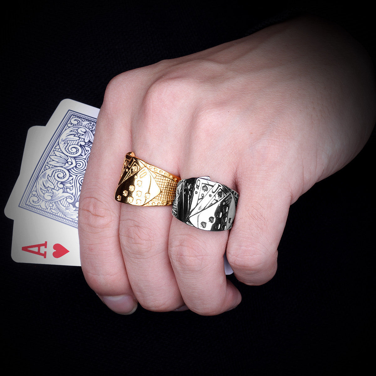 Straight Flush | 316L No Fade Stainless Steel Poker Hand Hip Hop Rings
