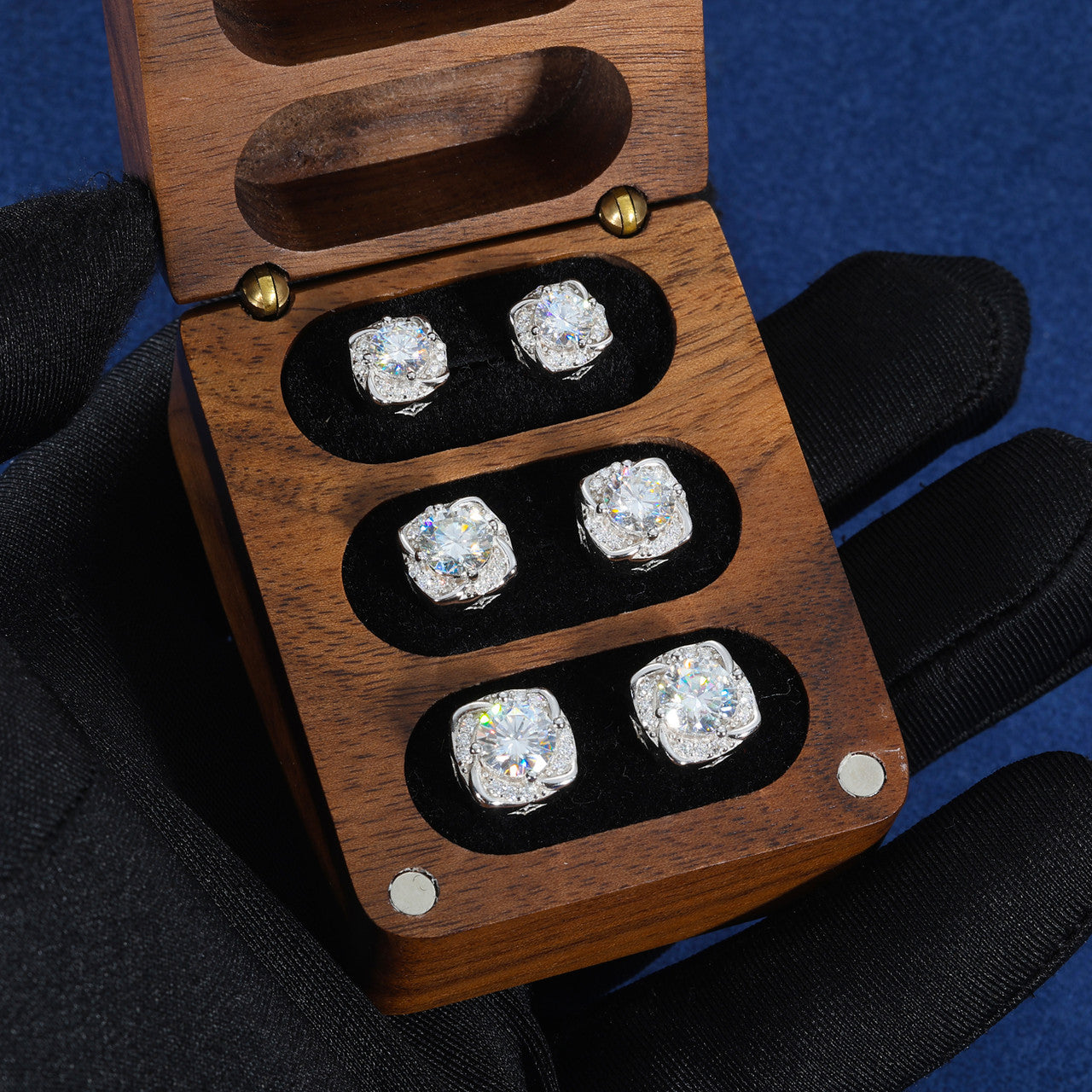 Windmill | Iced Blinged Out Moissanite Diamond Sterling Silver Halo Stud Earrings