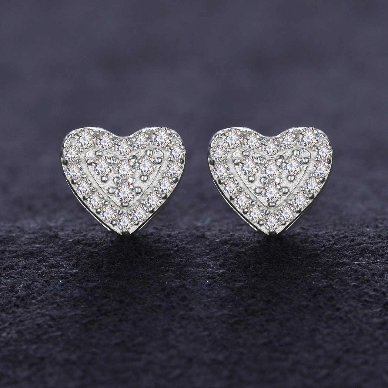 Ladies Genuine VVS Diamond Heart Prong Set Solid 925 Silver Bling Bling Earrings