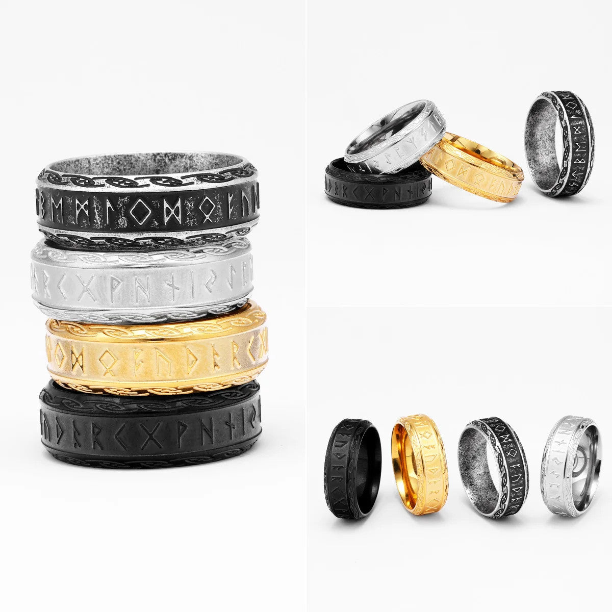 Viking Runes | No Fade Solid Stainless Steel Viking Mythology Street Wear Rings