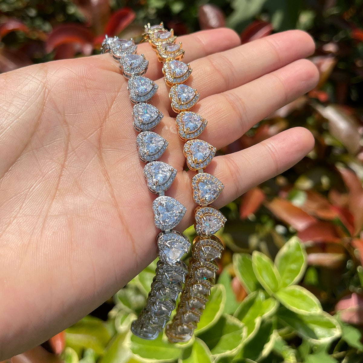 Ladies Center Stone Heart Link Street Wear Casual Tennis Chain Bracelets